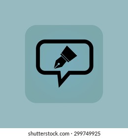 Ink pen nib in chat bubble, in square, on pale blue background