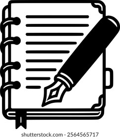 Ink pen and notebook page line icon. linear style sign for mobile sign, symbol, vector, art