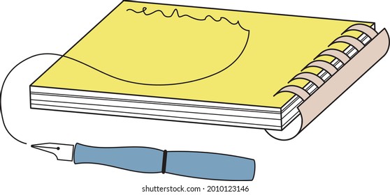 Ink pen and notebook vector illustration.Outlined art. Sketchy style. Hand drawn object illustration.