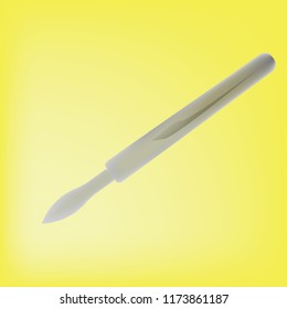 Ink Pen On Yellow Background Vector Eps10. Metal Scalpel Or Ink Pen.