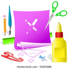 Ink pen and pencil. Vector paper template.
