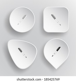Ink pen and pencil. White flat vector buttons on gray background.