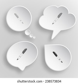 Ink pen and pencil. White flat vector buttons on gray background.