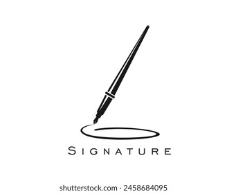 Ink pen quill icon for writer or notary lawyer office, vector emblem. Ink fountain pen and signature symbol for law and legal attorney firm or author writer and book publishing house or notary sign