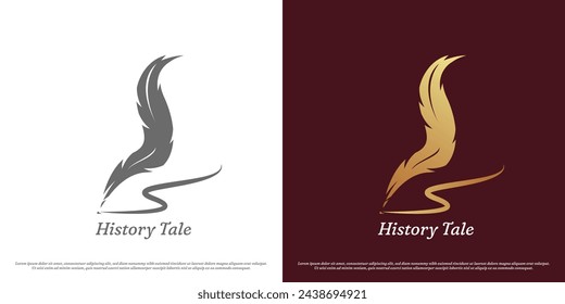 Ink pen quill logo icon. Silhouette simple minimal minimalist pen pencil stationery brush traditional old vintage medieval royal kingdom. Classy luxury gradient emperor aristocrat guild symbol design.