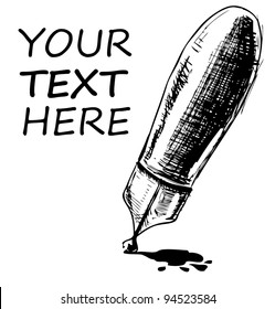 Ink pen and sample text sketch vector illustration in doodle style