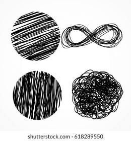 ink pen scribbles hand drawn set