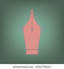 Ink Pen sign. Apricot Icon with Brick Red parquet floor graphic pattern on a Ebony background. Feldgrau. Green. Illustration.