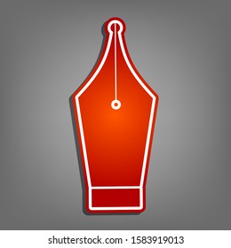 Ink Pen sign. Flat red icon with linear white icon with gray shadow at grayish background. Illustration.