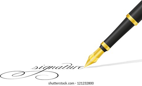 ink pen and signature vector illustration isolated on white background