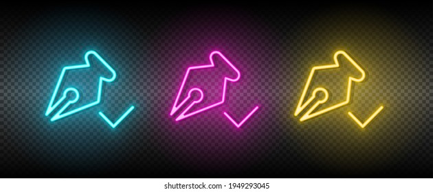 ink, pen, signed vector icon yellow, pink, blue neon set. Tools vector icon
