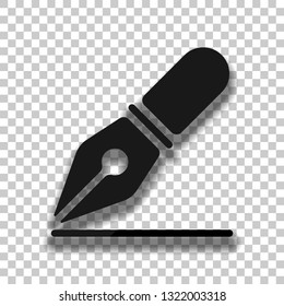 ink pen, simple icon. Black glass icon with soft shadow on transparent background