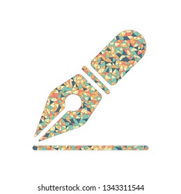 ink pen, simple icon. Colored mosaic with polygons