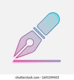 ink pen, simple icon. Colored logo with diagonal lines and blue-red gradient. Neon graphic, light effect