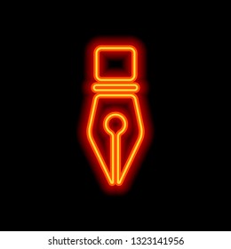 ink pen, simple icon. Orange neon style on black background. Light icon