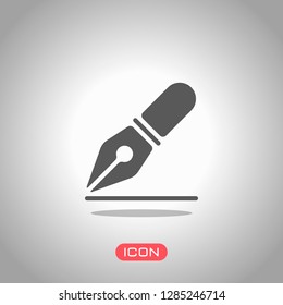 ink pen, simple icon. Icon under spotlight. Gray background