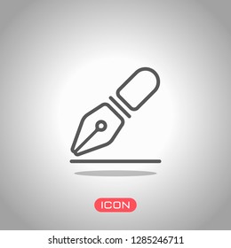 ink pen, simple linear outline icon. Icon under spotlight. Gray background