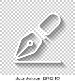 ink pen, simple linear outline icon. White icon with shadow on transparent background