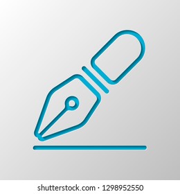 ink pen, simple linear outline icon. Paper design. Cutted symbol with shadow