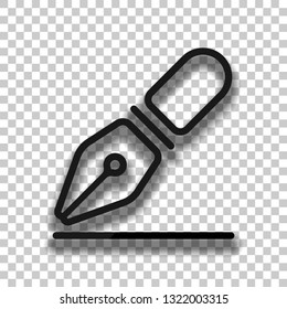 ink pen, simple linear outline icon. Black glass icon with soft shadow on transparent background