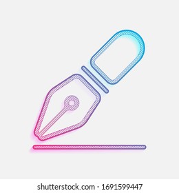ink pen, simple linear outline icon. Colored logo with diagonal lines and blue-red gradient. Neon graphic, light effect