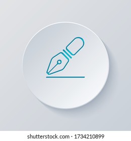 ink pen, simple linear outline icon. Cut circle with gray and blue layers. Paper style