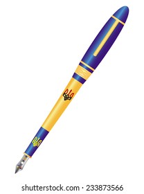 ink pen with Ukrainian symbols on a white background
