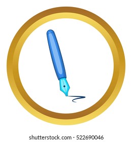 Ink pen vector icon in golden circle, cartoon style isolated on white background