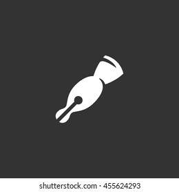 Ink pen vector logo isolated on a black background. Icon silhouette design template. Simple symbol concept in flat style. Abstract sign, pictogram for web, mobile and infographics