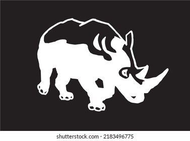 Ink pen vector rhino isolated on black, stylish graphical drawing , rhino for logotype ,design and tattoo