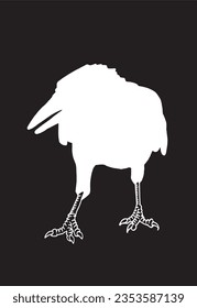 Ink pen vector silhouette of crow isolated on black background. Element for design,tattoo and printing