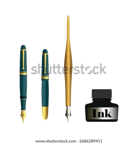 Ink pens and ink bottles vector