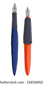 Ink pens doodle set. Vector illustration of school supply, office stationery, writing equipment. Cartoon style clipart isolated on white.
