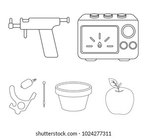 Ink, piercing machine and other equipment. Tattoo set collection icons in outline style vector symbol stock illustration web.