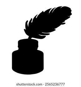 Ink pot and Ink pot and feather  silhouette vector icon sign symbol illustration design.
