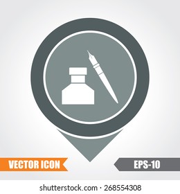 Ink Pot Icon On Map Pointer. Eps.-10.