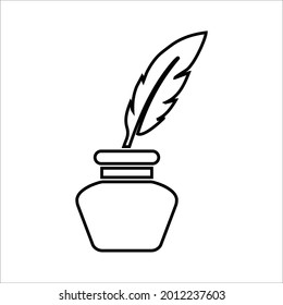 Ink pot, ink outline icon. Line art vector.