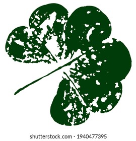 Ink print clover leaf. Black ink prints of leaves of trees and bushes on a white background. Isolated traced vector objects.