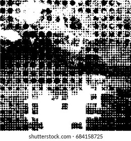 Ink Print Distress Background . Dots Grunge Texture. Vector.