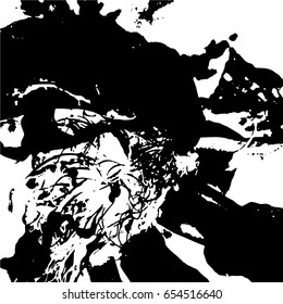 Ink Print Distress Background . Grunge Texture. Abstract Black and white illustration. Vector.