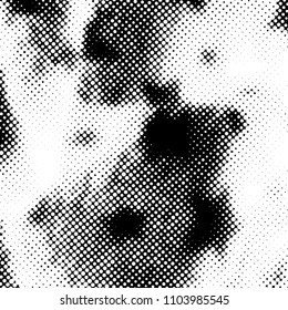 Ink Print Distress Background . Halftone Dots Grunge Texture. Black and white illustration.