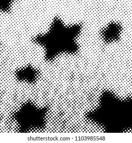 Ink Print Distress Background . Halftone Dots Grunge Texture. Black and white illustration.