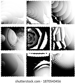 Ink Print Distress Background . Halftone Dots Grunge Texture. Black and white illustration.