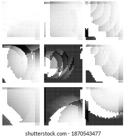 Ink Print Distress Background . Halftone Dots Grunge Texture. Black and white illustration.