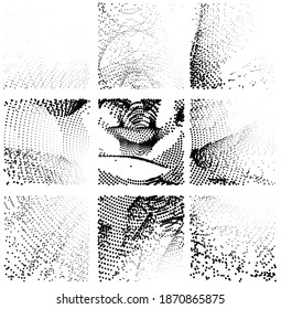 Ink Print Distress Background . Halftone Dots Grunge Texture. Black and white illustration.