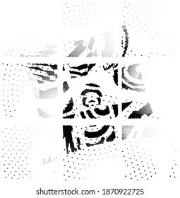 Fondo de la presión de impresión de tinta . Los puntos de semitono borran la textura. Ilustración en blanco y negro.