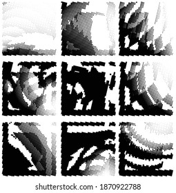 Ink Print Distress Background . Halftone Dots Grunge Texture. Black and white illustration.