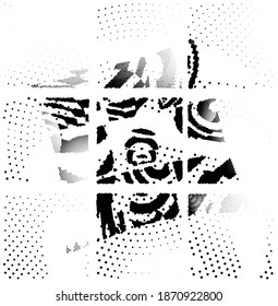 Ink Print Distress Background . Halftone Dots Grunge Texture. Black and white illustration.