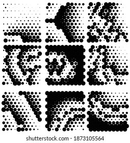 Ink Print Distress Background . Halftone Dots Grunge Texture. Black and white illustration.
