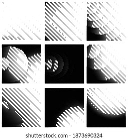 Ink Print Distress Background . Halftone Dots Grunge Texture. Black and white illustration.